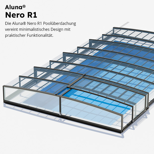 flache Poolüberdachung, einschienig, Nero R1